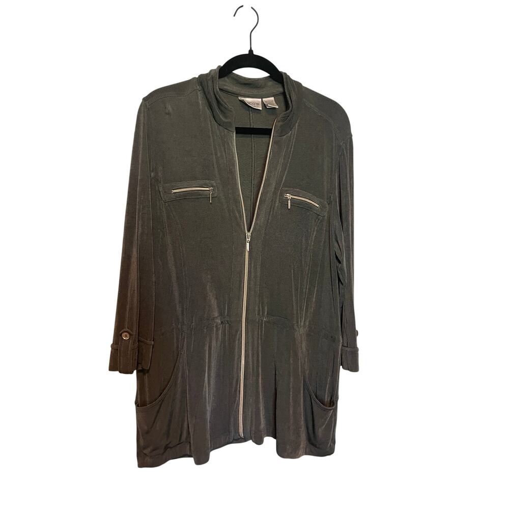 Chico’s Travelers Gray Zip Front Tunic Jacket size 2/L/XL - Picture 2 of 7